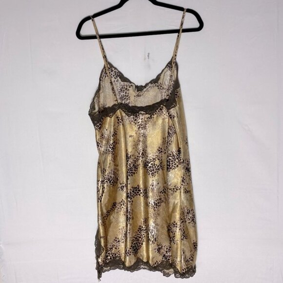 Vintage Y2K Premiere Collection Leopard Print Satin Slip Dress Lingerie W Lace L - Picture 13 of 14
